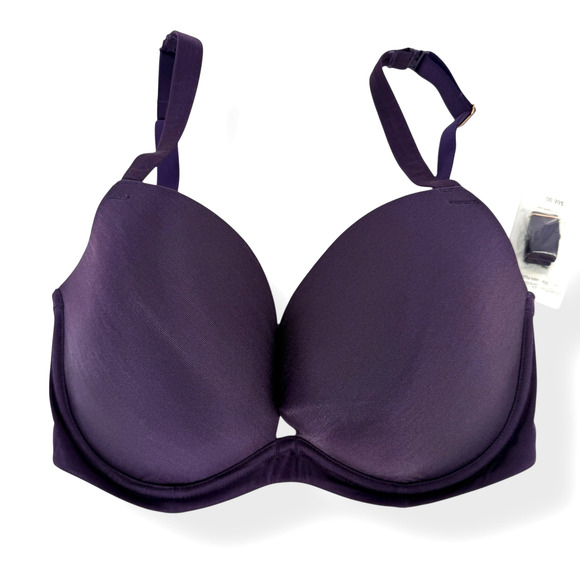 Le Mystere Shimmer Mesh Plunge Underwire Bra Size 36DDD Dark Plum Purple - Picture 1 of 7